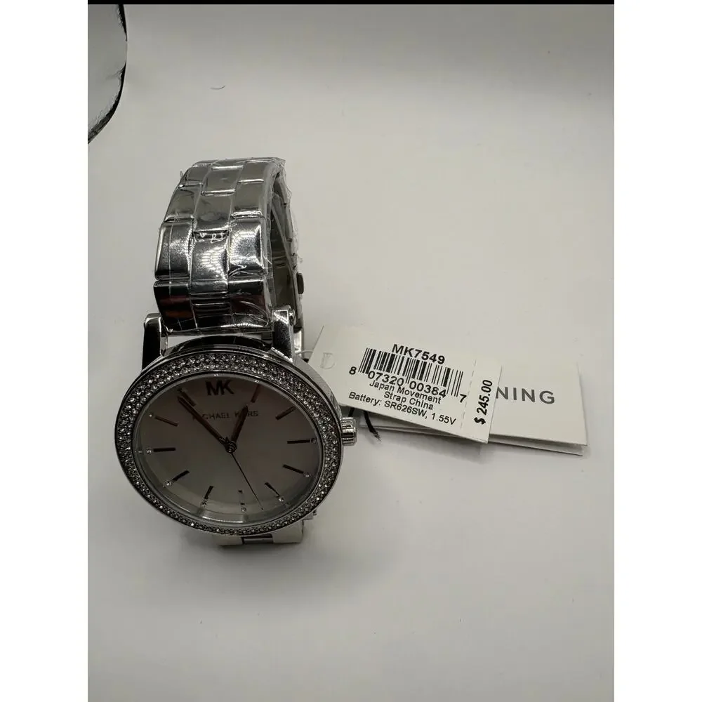 Michael Kors Women Silver Pave Crystal Bezel Watch Bracelet Nwt Silver